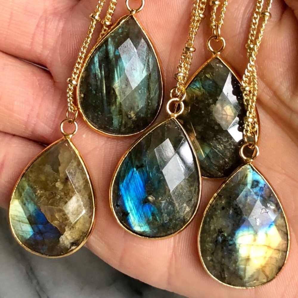 14K Gold Labradorite Boho Nebula Necklace - Picture 7 of 8